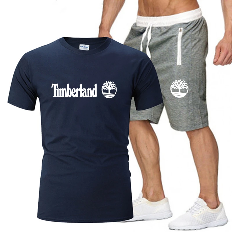 

Men's summer T-shirt set 2 pieces of sportswear basketball suit fitness short-sleeved + shorts suit, O-neck cotton short-sleeved