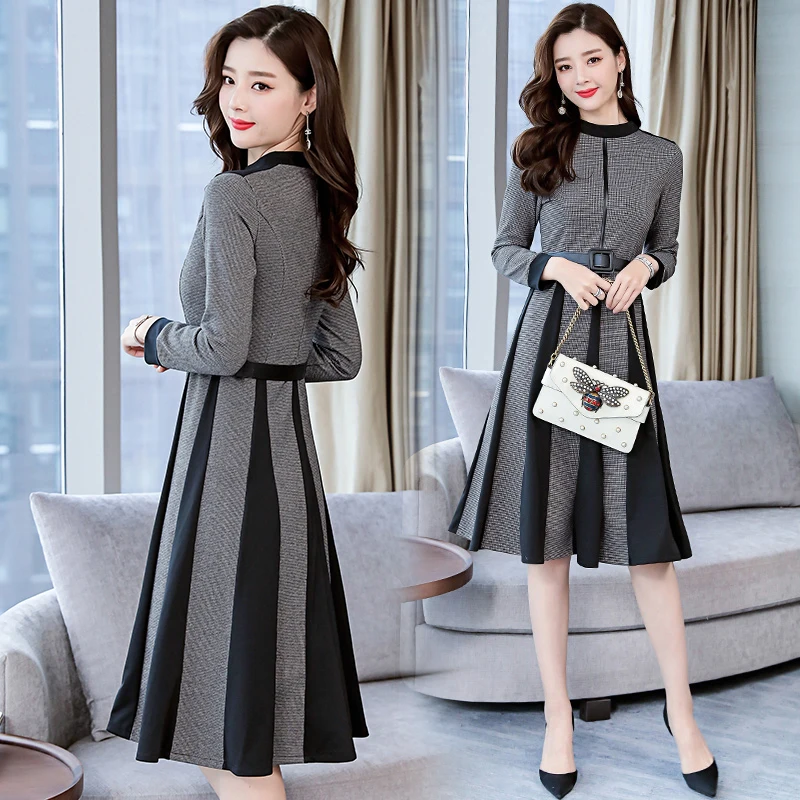 Женское офисное платье Новинка 2019 весна осень тонкий А-силуэт элегантные деловые