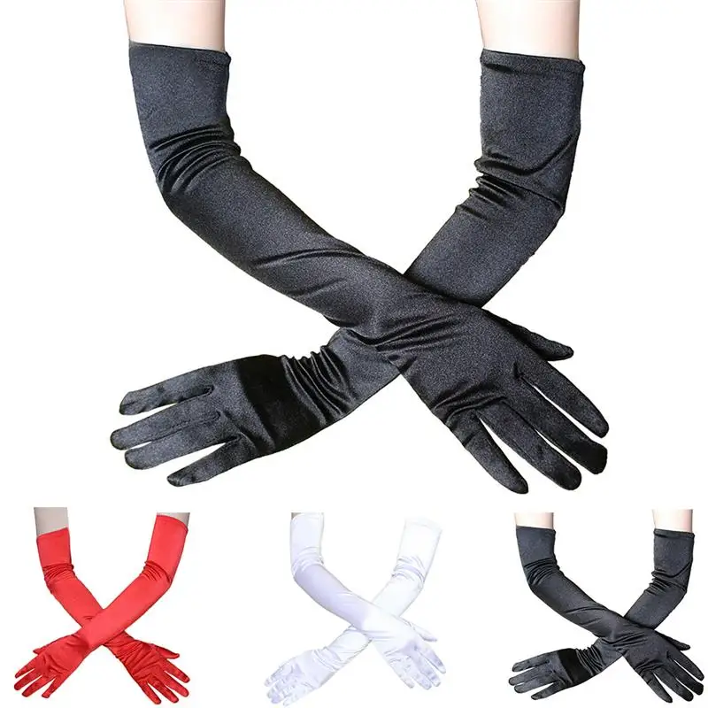 Свадебные атласные перчатки винтажные одноцветные длиной до локтя Вечерние |