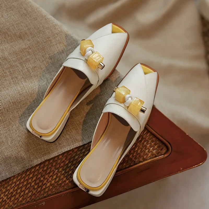 

New 2021 Hot Summer Fashion String Bead Women Sandals Genuine Leather Med Heels Open Toe Shoes Woman Dress Party Casual Shoes 40