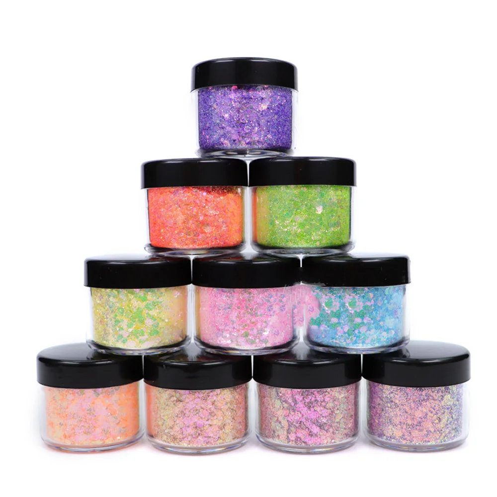 

50g/bag Gradient Nail Art Glitter 3D Iridescent Chameleon Flakes Mix Hexagon Holographic Sparkly Sequins Manicure Decoration VN4