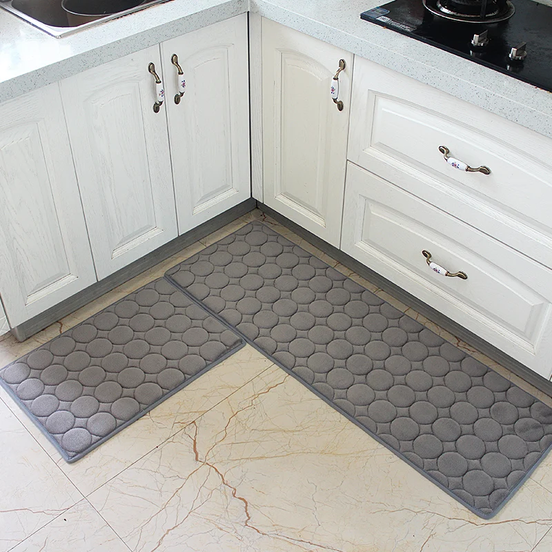 Однотонные коралловые бархатные Кухня коврик анти скольжения Ванная комната