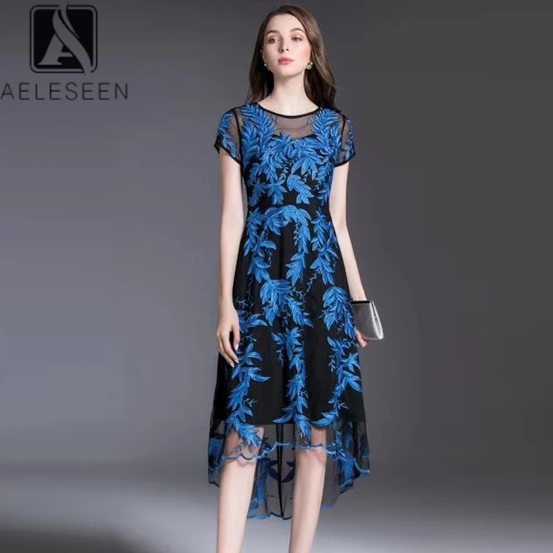 Женское платье с длинным рукавом AELESEEN красное приталенное миди цветочной