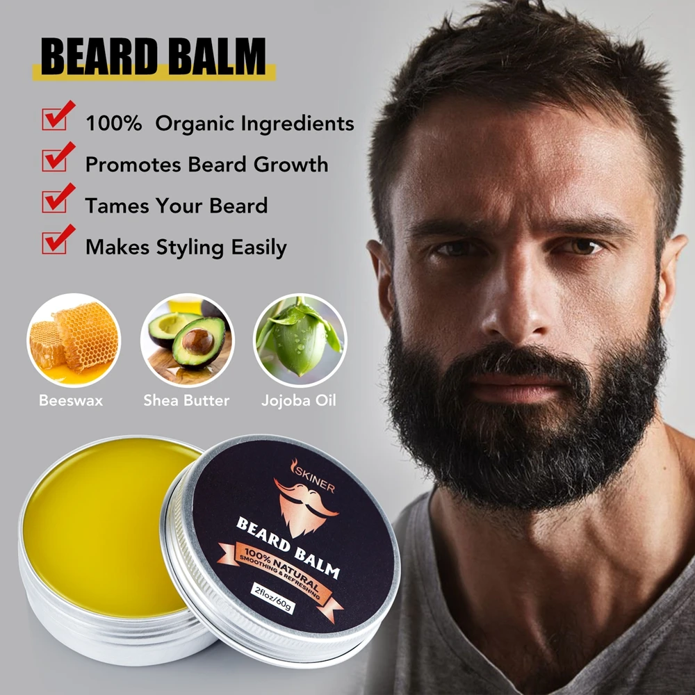 

1 Set Men Beard Grooming Kit Mustache Beard Hair Growth Oil Styling Tool Beard Essential Balm Comb Moisturize Wax Scissor Roller