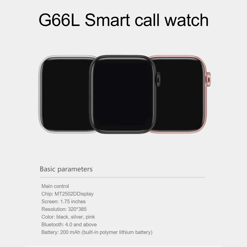 

Original G66L Smart Watch Bluetooth Call Heart Rate Monitor Music Play Clock Smartwatch For IOS Android PK W16 W26 W46 W56