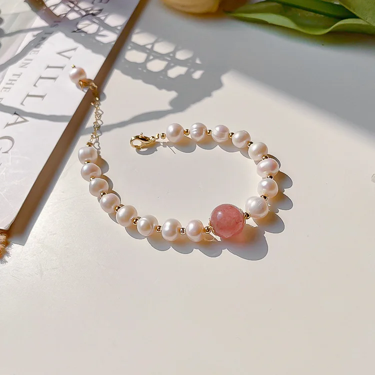 

VA-36 Baroque pearl bracelet strawberry crystal pink tender girl heart retro simple pearl bracelet female
