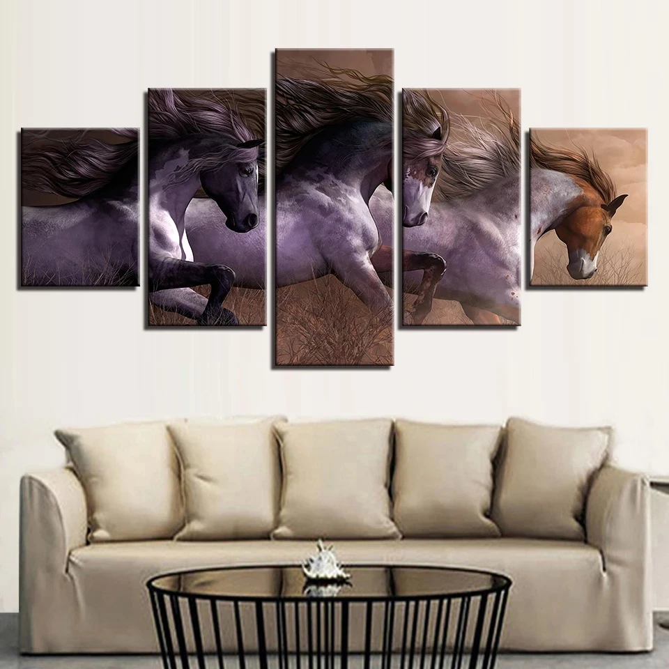 

Wall Art 5 Pieces Animals Horses Race Posters Modern Frameless Canvas Paintings Modular Hd Prints Bedroom Home Decoration
