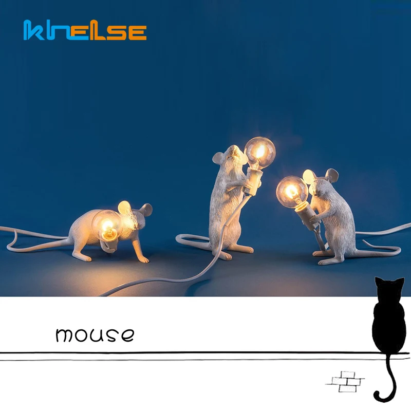 Настольная лампа в виде крысиной мыши из белого золота и смолы для гостиной