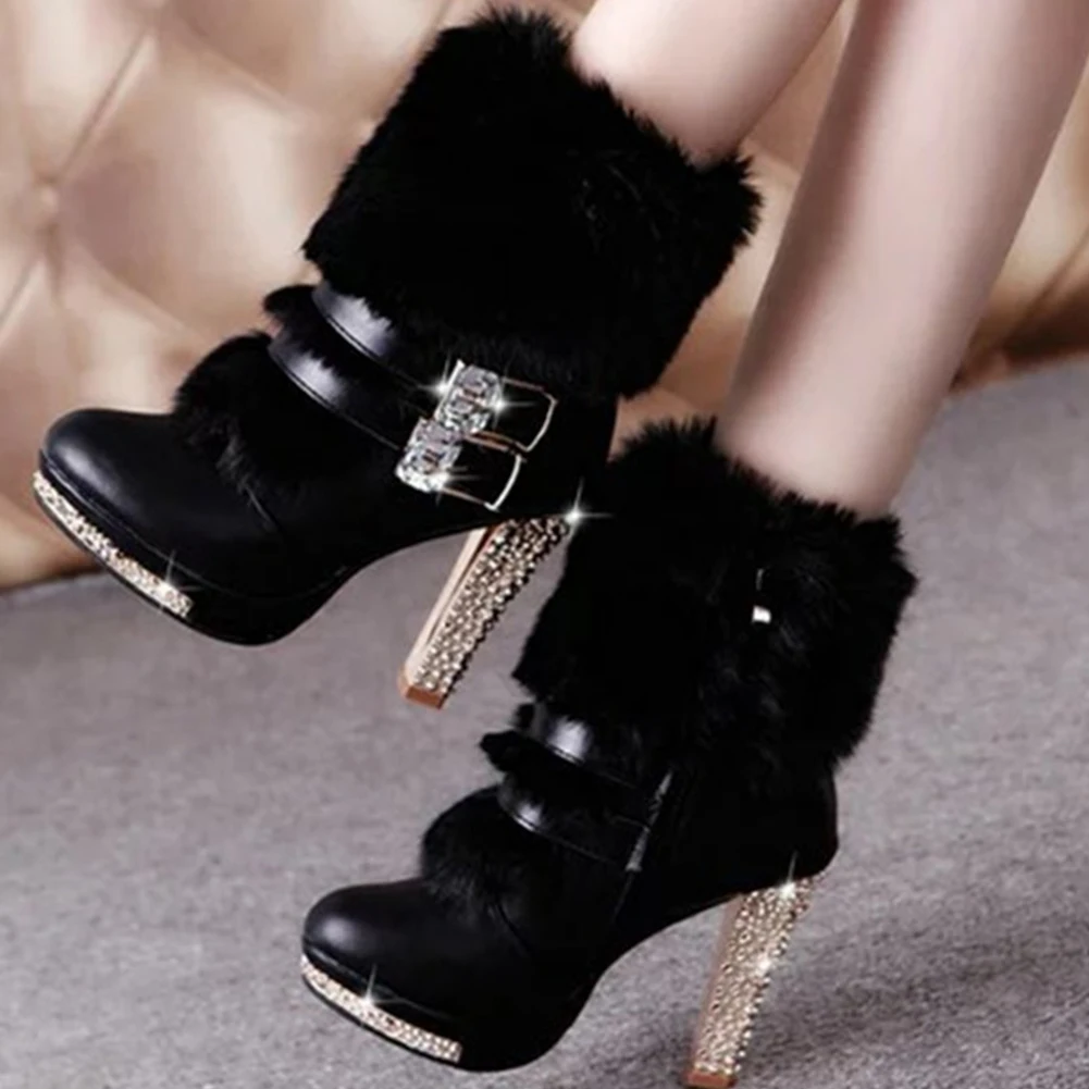 SARAIRIS High Heels Winter Shoes women bling Fashion Sexy Elegant Lady Platform Warm Fur Party Ankle Boots Snow | Обувь