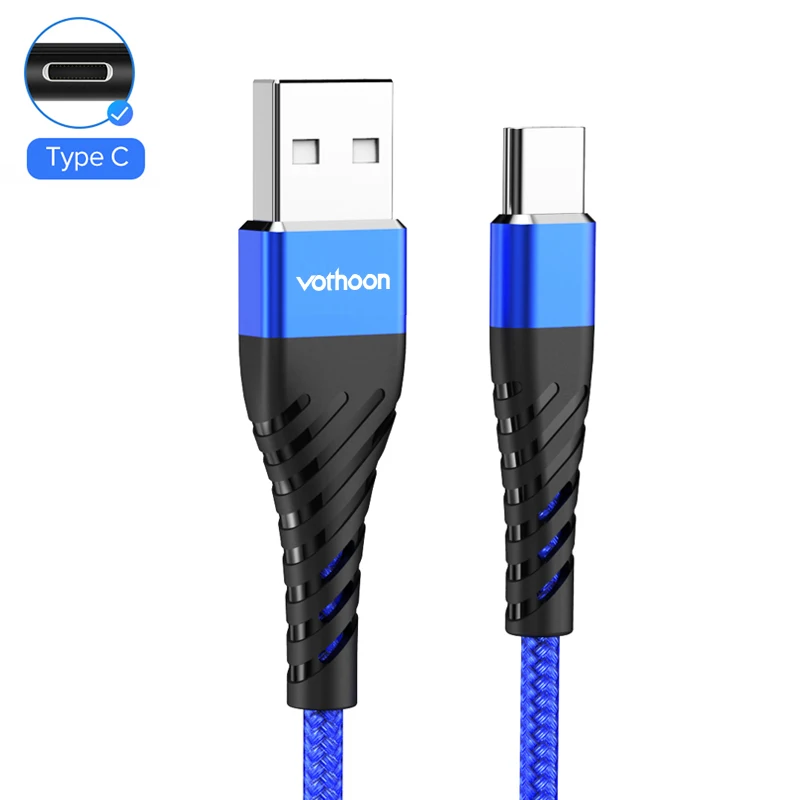 Blue Vothoon 3A Быстрая зарядка type C USB кабель для samsung S10 Xiaomi Redmi Note 7 type C кабель для зарядки мобильного телефона USB C кабель - Цвет: Blue