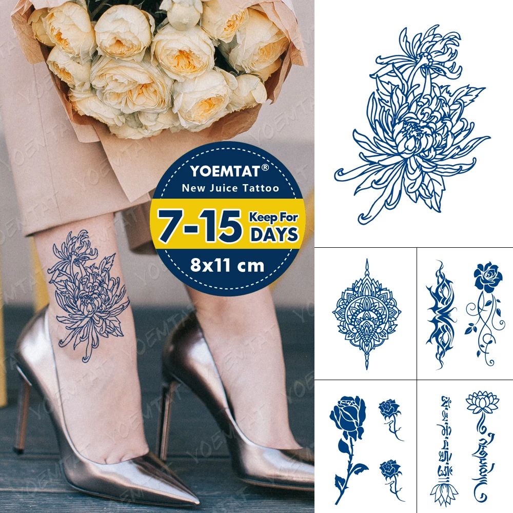 

Juice Lasting Waterproof Temporary Tattoo Sticker Rose Peony Chrysanthemum Flash Tatto Female Sexy Arm Body Art Fake Tatoo Male