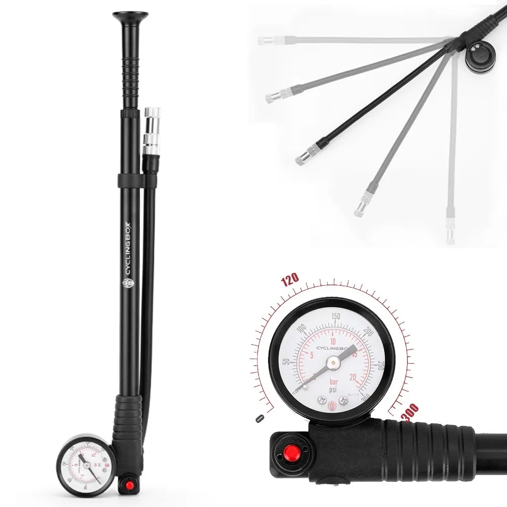 

300PSI High-pressure Bike Air Pump Foldable MTB Fork/Rear Suspension Pump with Gauge Bike Air Shock Pump Bicycle Tire Inflator