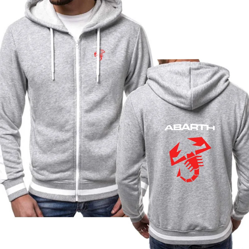 Для мужчин толстовки автомобиль ABARTH логотип печати модные повседневные Хип Хоп Харадзюку цвет с капюшоном флисовые толстовки куртка на молнии мужская одежда - Цвет: Серый
