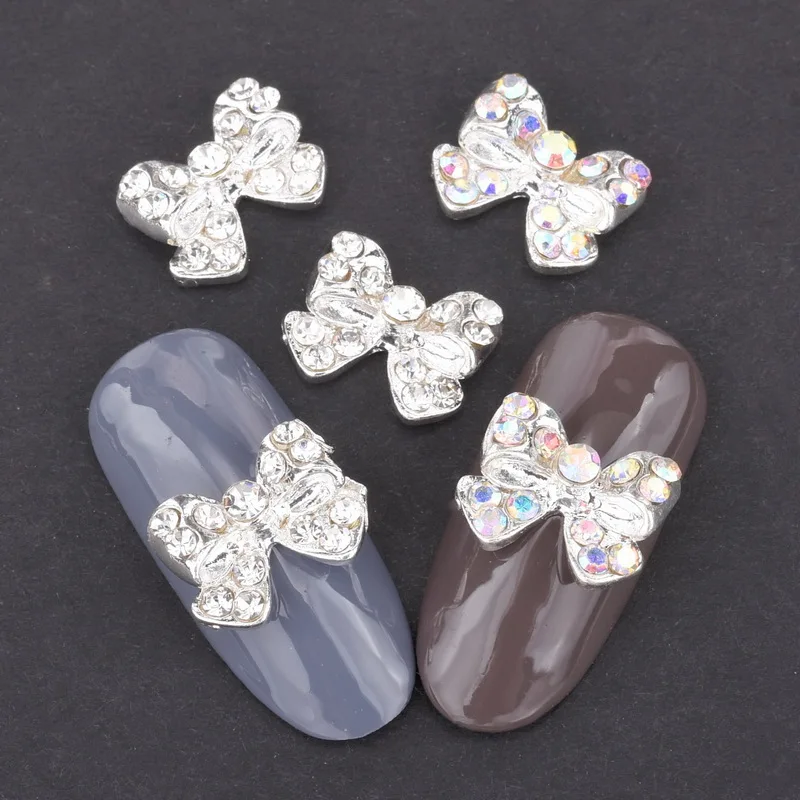 

10Pcs/lot Nails Rhinestones Bow Design Manicure Nails Art Decorations Crystal Jewelry Accessories Metal Studs Tips QB036-037