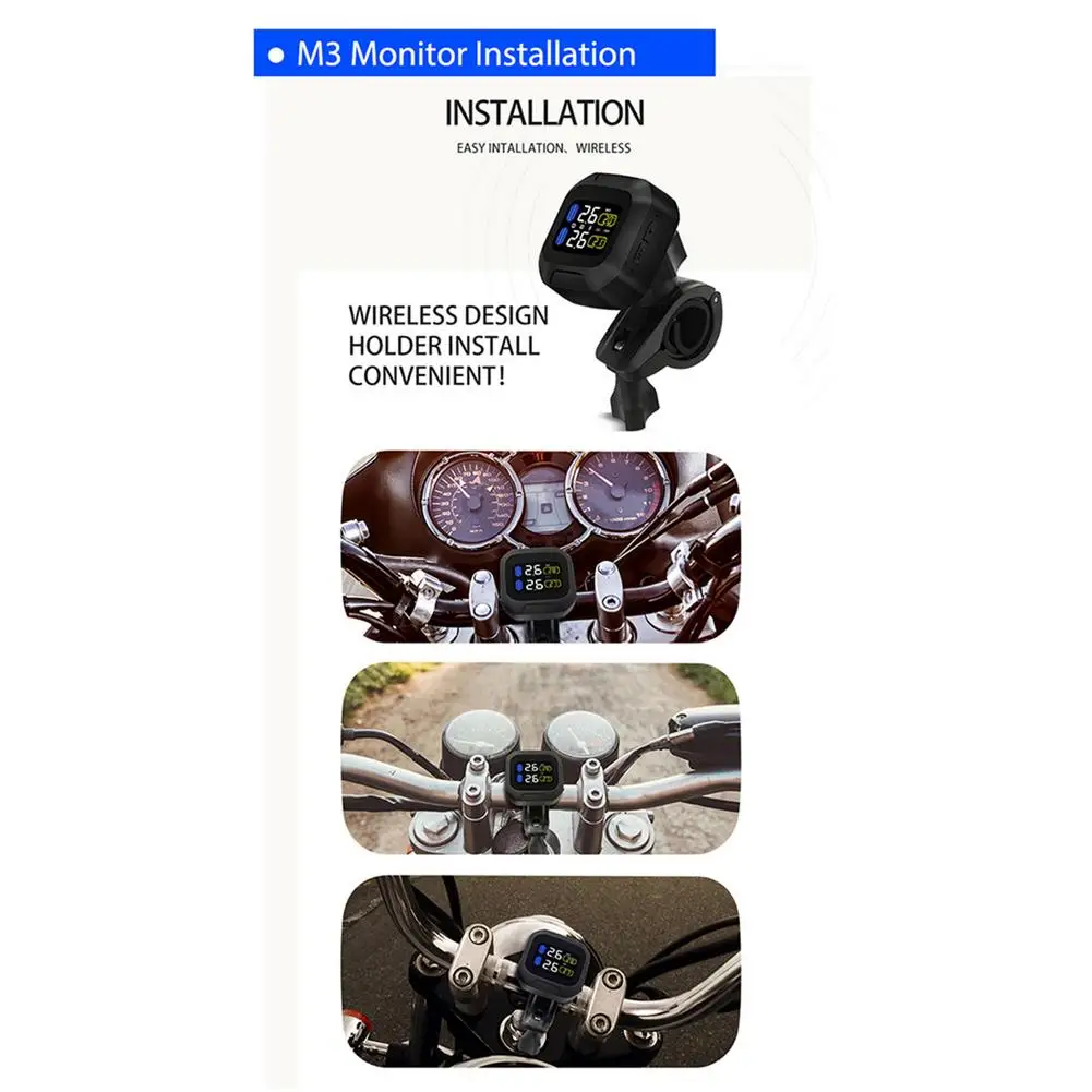

[Genuine CAREUD] TPMS Motorcycle Tire Pressure Monitoring System Waterproof LCD Display Pressure Alarm With 2 External Sensor