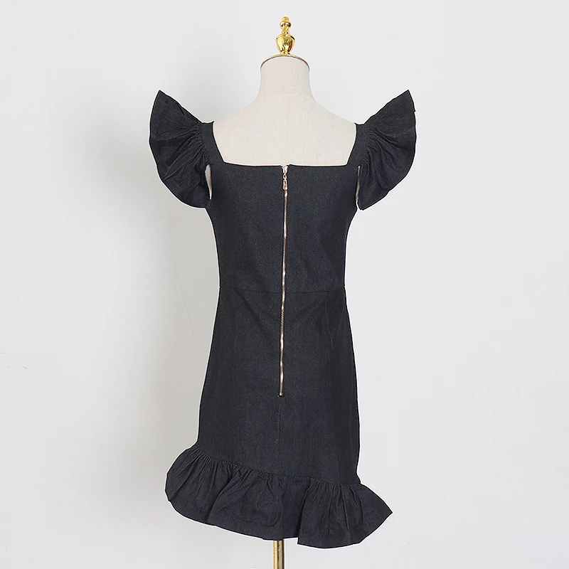 TWOTWINSTYLE Elegant Dresses Female Square Collar Ruffle Sleeve High Waist Irregular Hem Dress Women Fashion 2020 Spring Clothes | Женская