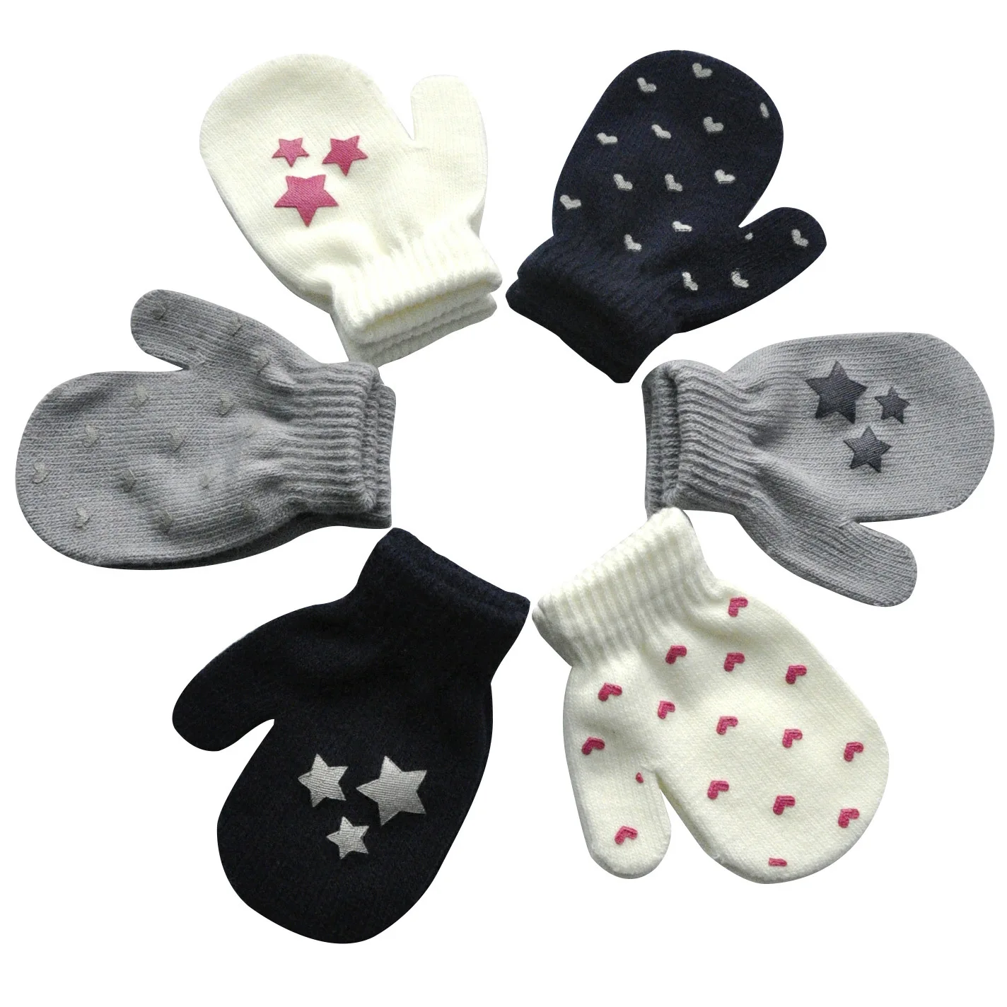 

Solid Color Star Pattern Autumn Winter Soft Knitted Baby Gloves Striped Kids Full Finger Gloves Warm Children Mittens