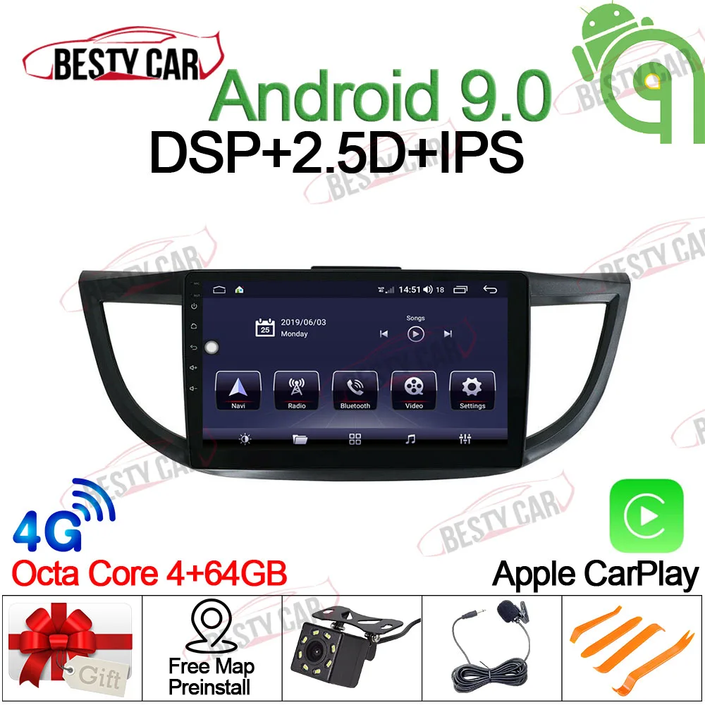 10 1 &quotAndroid 9 0 Восьмиядерный автомобильный Радио gps навигация для Honda CRV 2012 2013 2014 2015