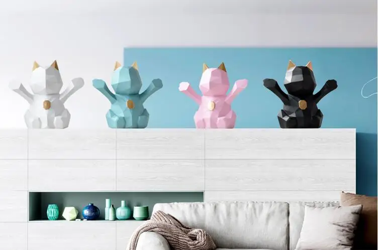 

EUROPEAN RESIN 3D GEOMETRIC LUCKY CAT ORNAMENTS HOME LIVINGROOM FIGURINES CRAFTS TV CABINET OFFICE FURNISHING ACCESSORIES DECOR