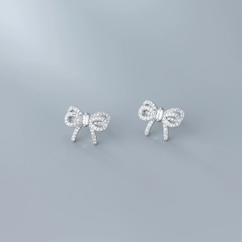 

MODIAN Radiant Clear CZ Cute Bowknot Luxury Stud Earring for Women 925 Sterling Silver Wedding Engagement Ear Pin Fine Jewelry
