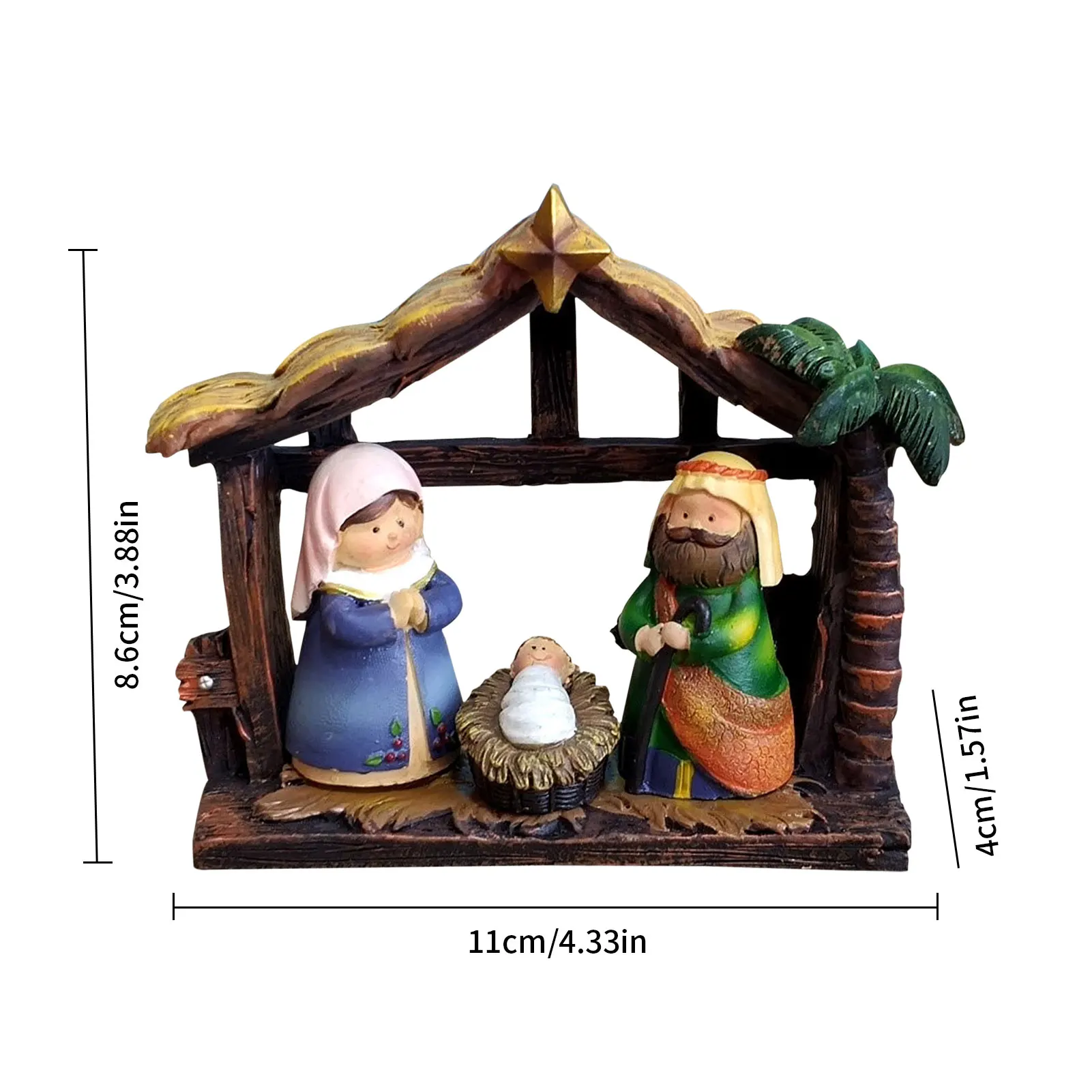 

Christian Nativity Ornament Scene Figurines Jesus Manger Miniatures Ornament Resin Crafts Christmas Gift Home Desktop Decoration