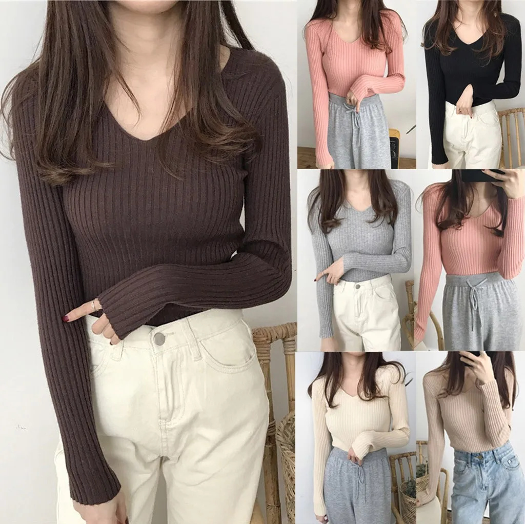 Новинка 2019 женская одежда v-образный ворот вязанная Джерси Корейская куртка