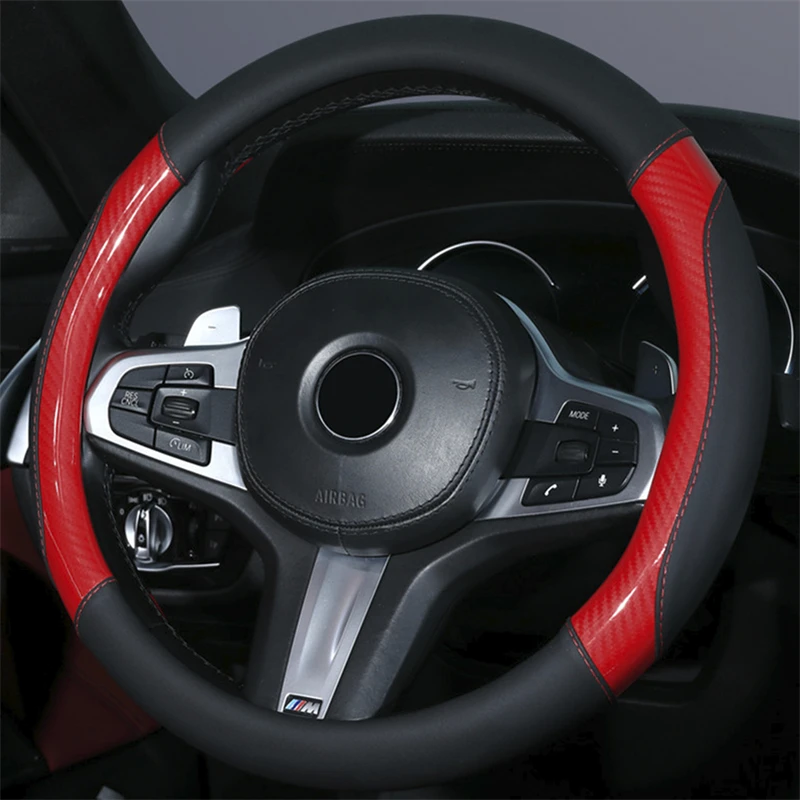 

38CM leather Car Steering Wheel Cover Car Steering Wheel Cover Carbon Fibre + PU Leather Auto Accessories interior
