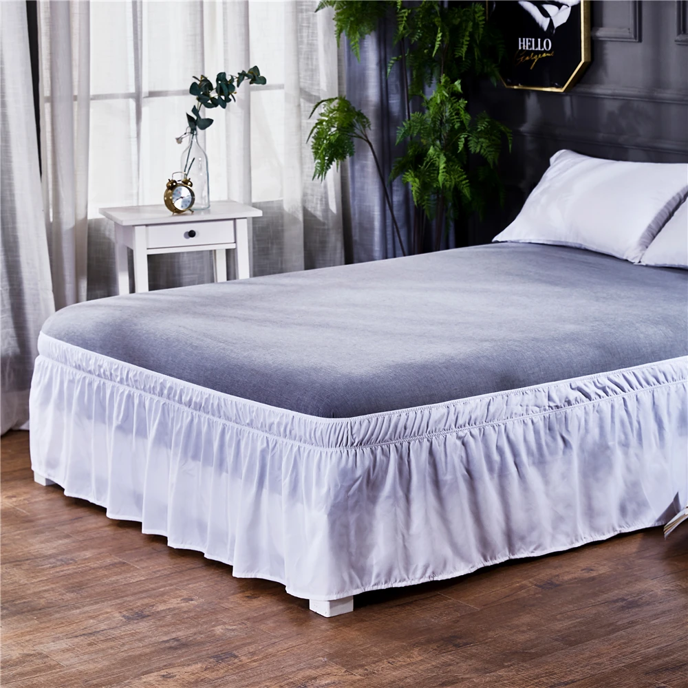 Falda de cama el&aacute;stica con volantes, estilo envolvente, f&aacute;cil ajuste, 15 pulgadas, antipolvo, con volantes, esquinas, resistente a la decoloraci&oacute;n, Color s&oacute;lido-1