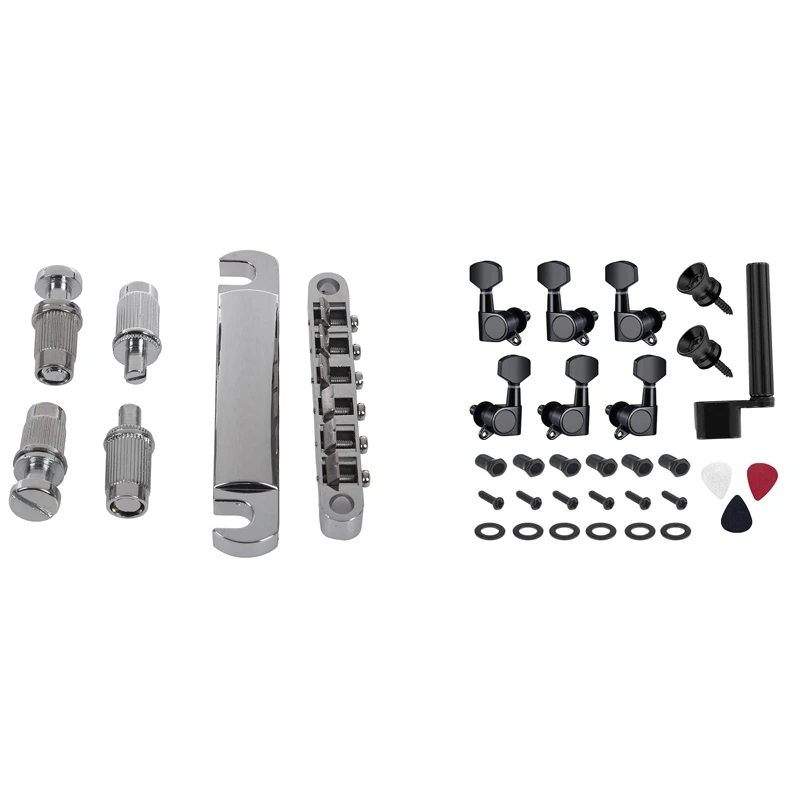 

1 Set Tune-O-Matic Bridge Tailpiece Tail For Les Paul LP With 1 Set String Tuning Pegs Keys 3 Left 3 Right Heads Knobs