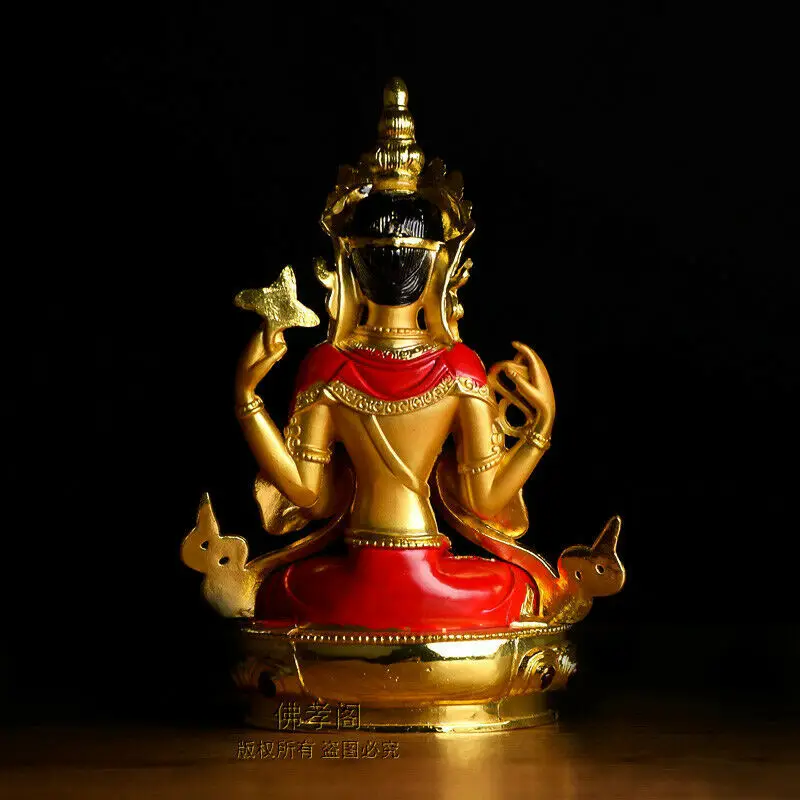 5 6 "Тибет буддизм Kirsite Color Gild Four Arms Kwan-yin статуя Гуаньинь | Дом и сад