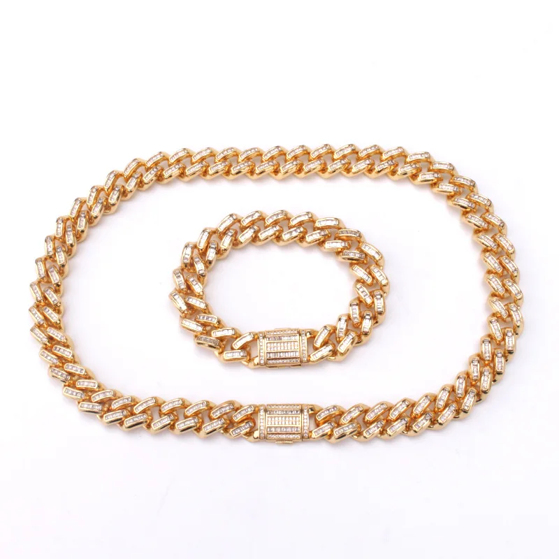 Цепочка-браслет Мужская 14 мм с фианитами цепочка кубинским звеном Майами |