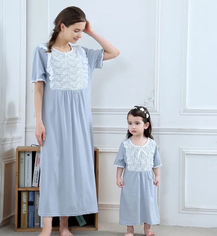 

Женская приталенная ночная рубашка, летняя хлопковая одежда для девушек и матерей, Корейская Дворцовая ночная рубашка принцессы, пижамы