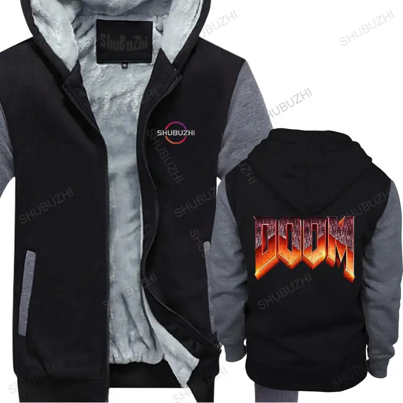 

man winter jacket coat Design sweatshirt Doom Game Men Natural Cotton warm hoody Fashion hooded zippernage Unique fleece hoodie