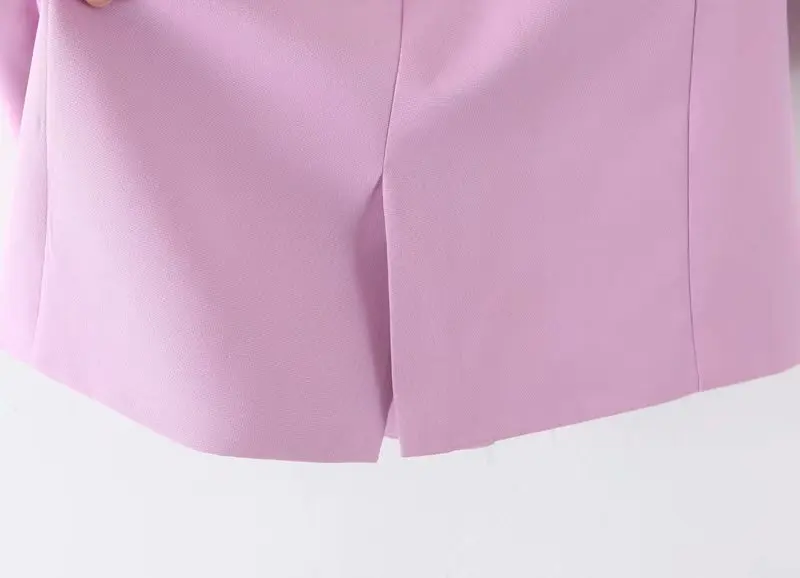 Women chic blue blazer decorate button open stitch pockets back split Violet blazers female work wear stylish coat