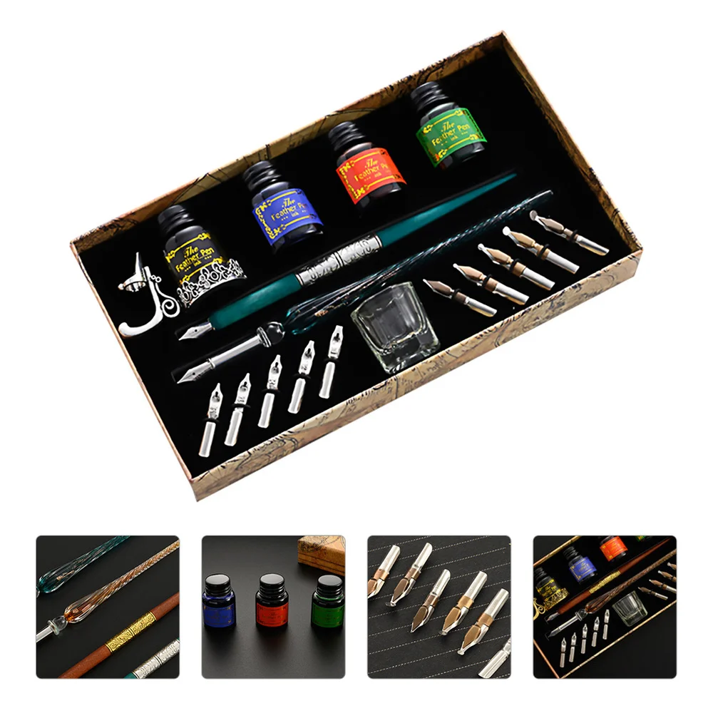 

Wooden Calligraphy Pen Glass Pen Set Art Writing Drawing Pen Set (Random Color)