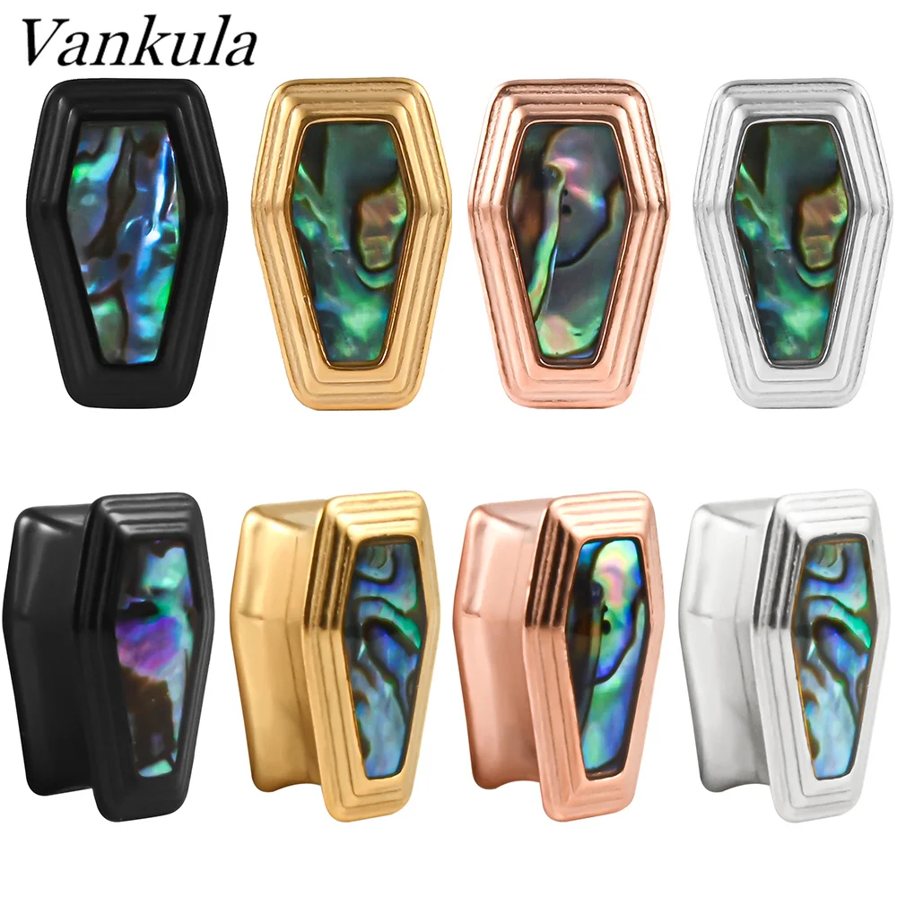 Vankula 2pcs Unisex Hexagon Coffin Shell Ear Tunnels Plug Flesh Expander Stretcher Gauges Earrings Body Piercing Jewelry