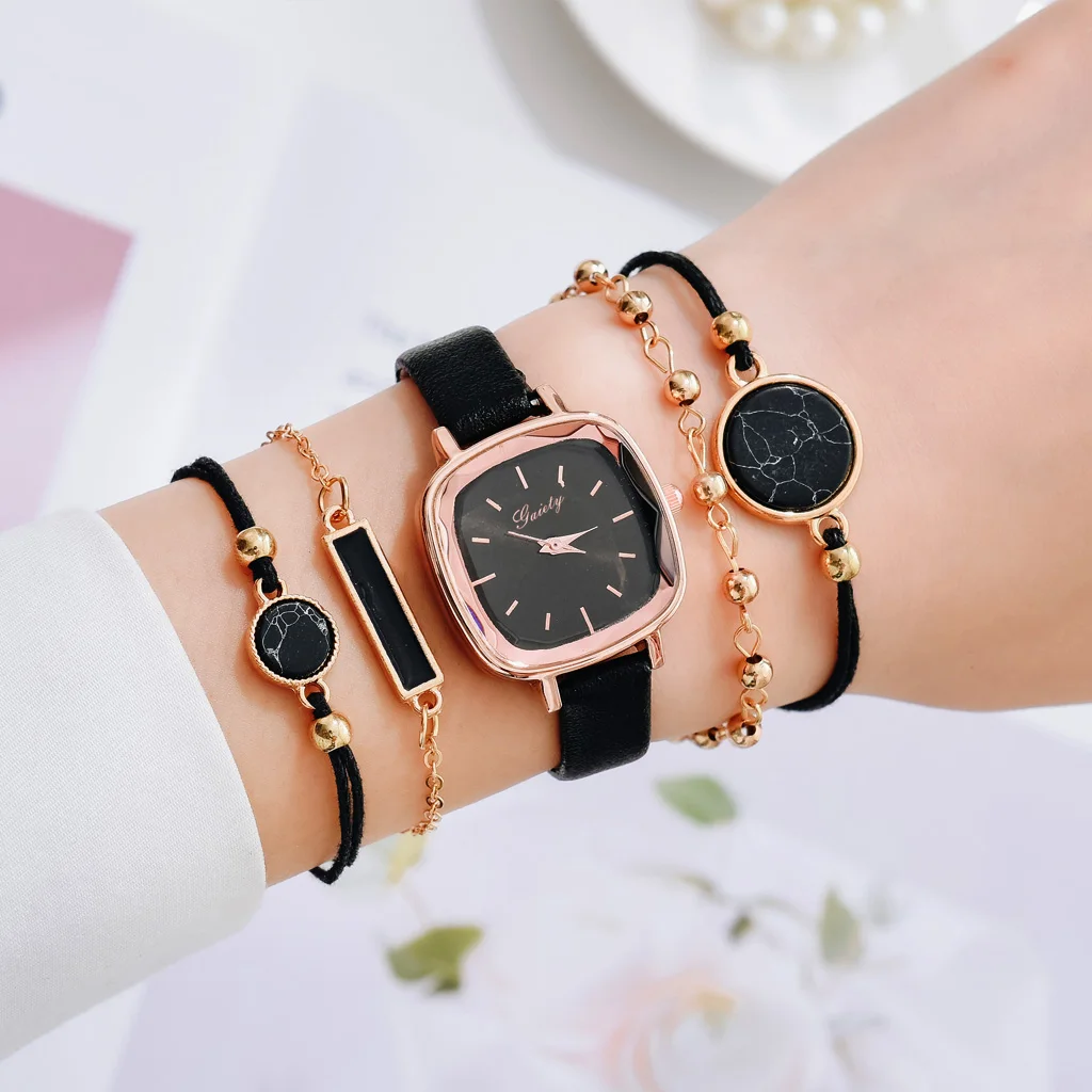 Часы женские кварцевые с кожаным ремешком 5 шт./комплект | Наручные часы