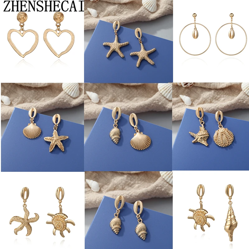 Женские Висячие серьги с ракушками эффектные пляжные сережки подвески