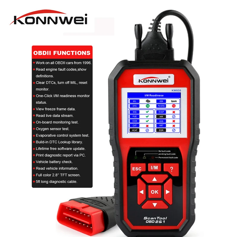 OBD2 автоматический сканер KONNWEI KW850 сканер универсальный считыватель кодов многоязычный диагностический инструмент OBD 2 автоматический сканер