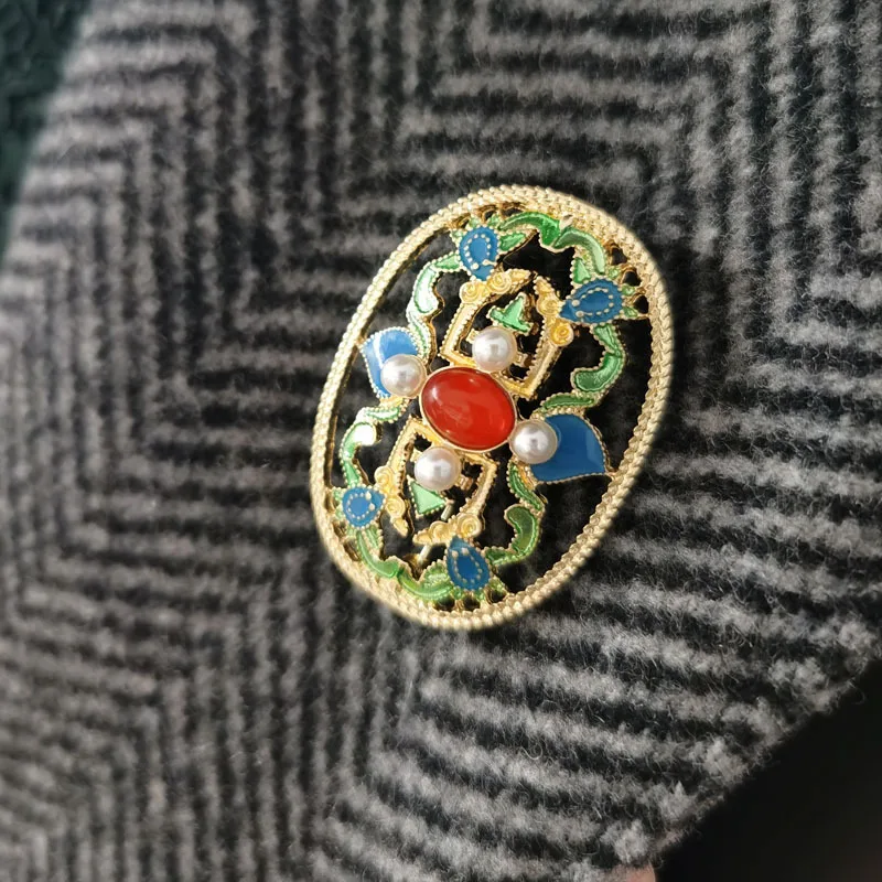 

Chinese Style Blue Enamel Pin Drop Oil Brooch Pearl Palace Hanfu Corsage Hollow Out Women Cheongsam Accessories Pin Scarf Buckle