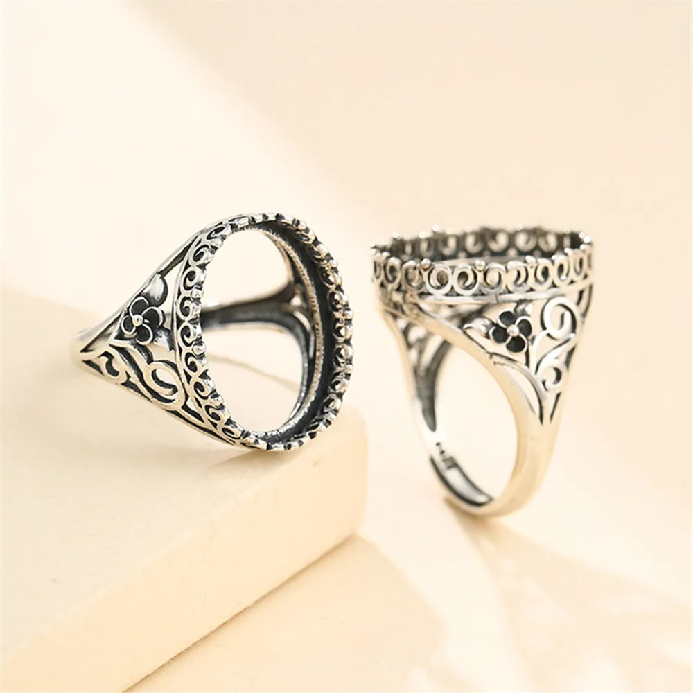 Ring Setting for 14x19mm Oval Cabochons Antique Style Ring Blank Thai Sterling Silver Adjustable Ring Base SR0204