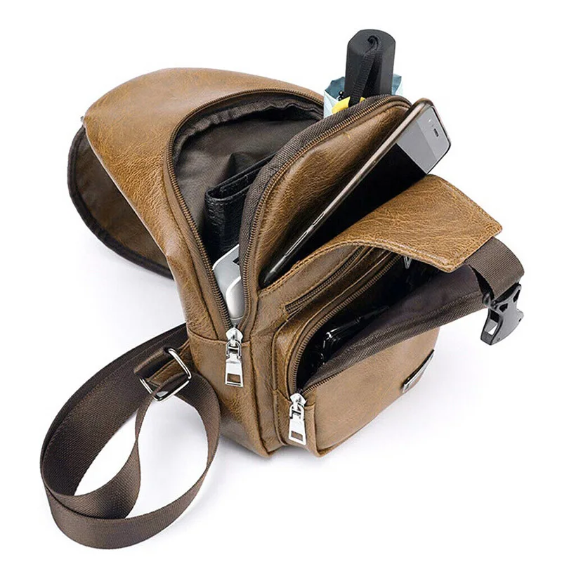 Модная мужская нагрудная сумка на одно плечо Сумочка через с USB-зарядкой и