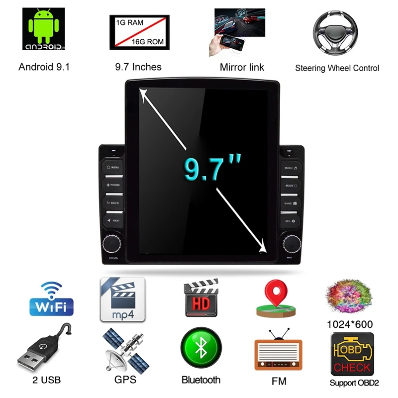 Android 9 1 дюймов для Tesla Style Vertical Sn Car Stereo Radio GPS навигация автомобильный