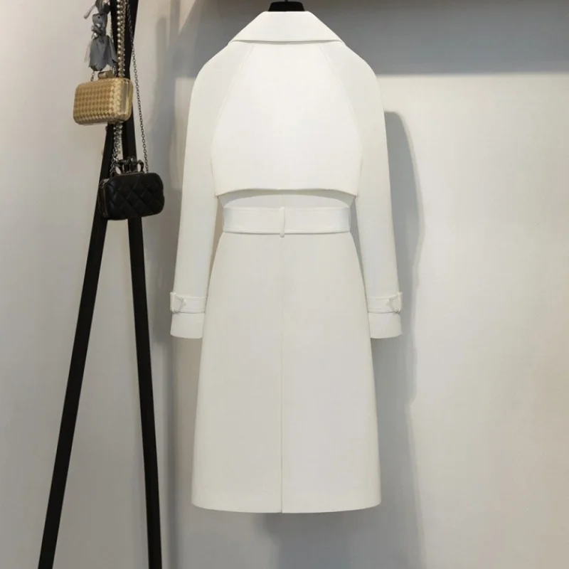 

Abrigo largo de manga larga con cinturn de sobretodo hasta T25la cintura para mujer, ropa de calle elegante con cuello de