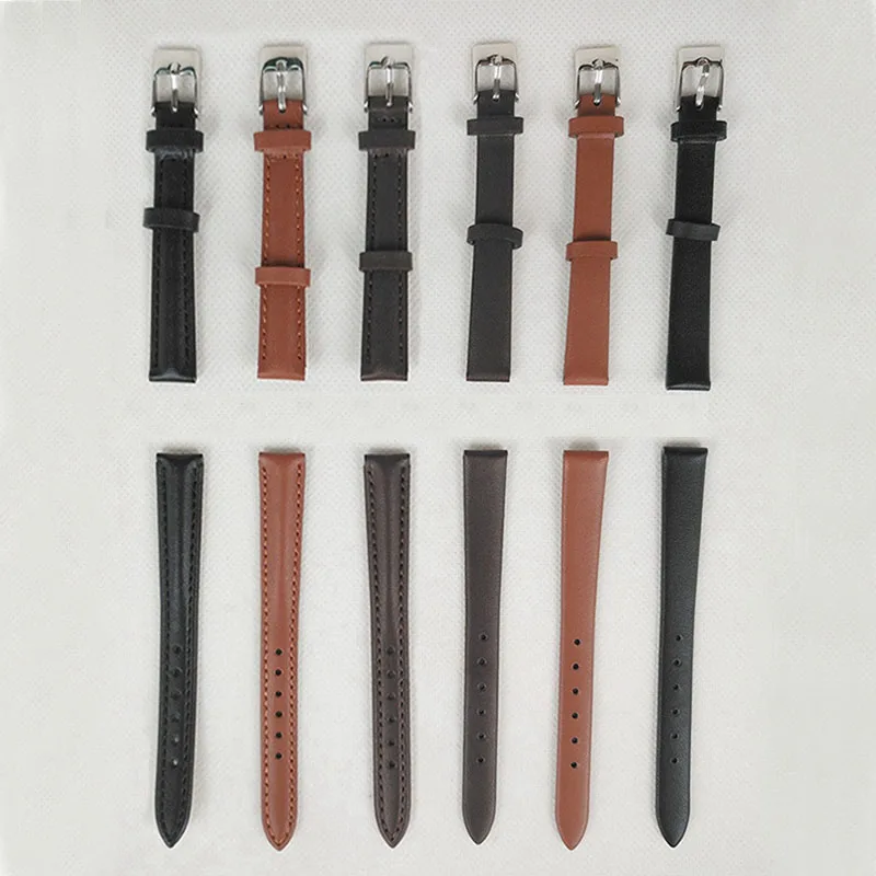 

12mm Genuine Leather Strap Watchbands Universal Watch Band Stainless Steel Buckle Unisex Wrist Belt Bracelet Waterproof Black
