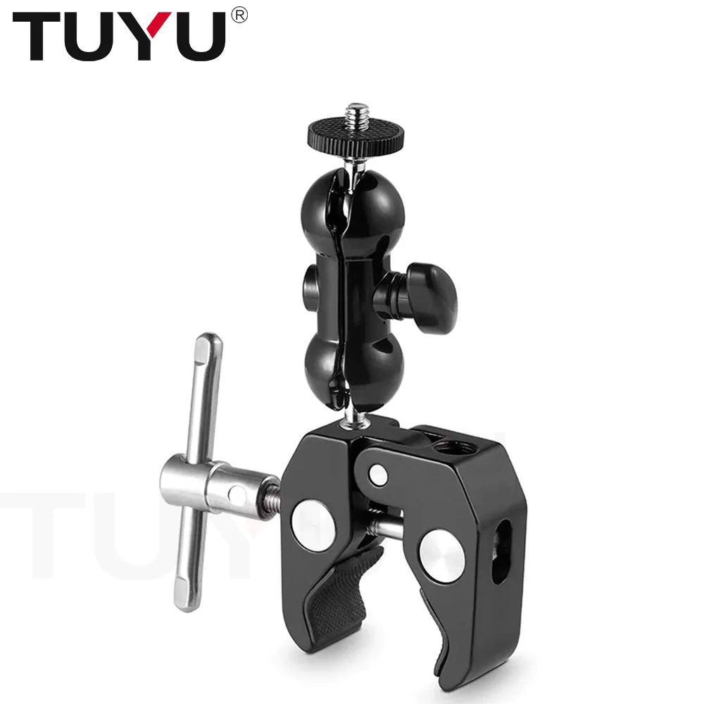TUYU Ballhead Arm Clamp Mount Multi-Function Double Ball Adapter and Bottom Clamp for GoPro Max Insta360 Mobliephone Accessories