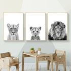 Lioness животные плакаты сафари настенное искусство Лев Cub печать черно-белая Картина на холсте детская Настенная картина Декор детской комнаты