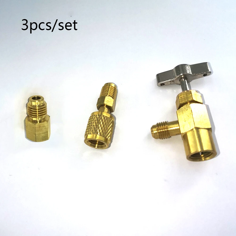 

3Pcs R1234yf R134a R12 Refrigerant Can Tap Adapter Fittings F 1/4" SAE M 1/2" ACME Adapter + 1/4" SAE Adapter R12 R22 R134A