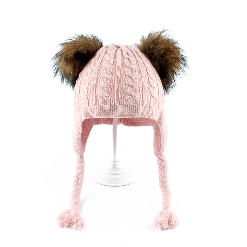 Детская зимняя шапка на возраст от 1 до 5 лет двойные меховые шапки с помпоном для