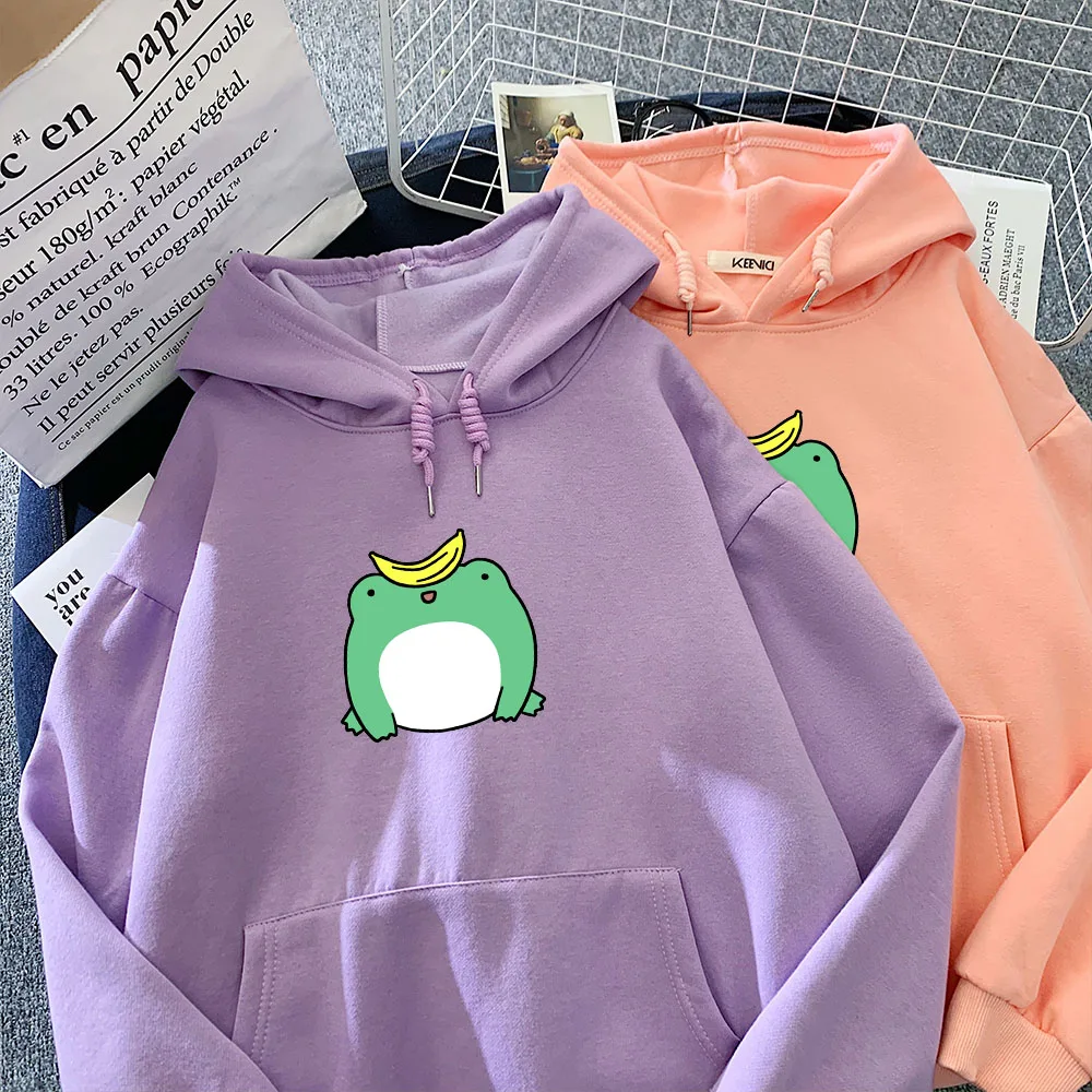 Frog and Banana Hoodies Oversized Harajuku Cotton Sweetshirt for Girls Goth Aesthetic Hoodie with Pocket Ladies Outfits Sudadera
